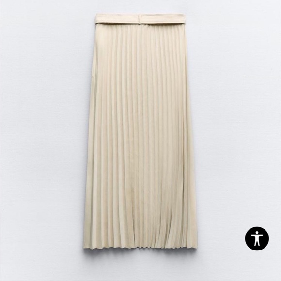 ZARA SUEDE PLEATED MIDI SKIRT WITH TONAL BELT - Picture 8 of 9